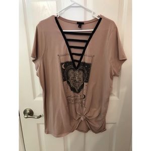 Pink & Black Tarot Graphic Ladder Neck Tee